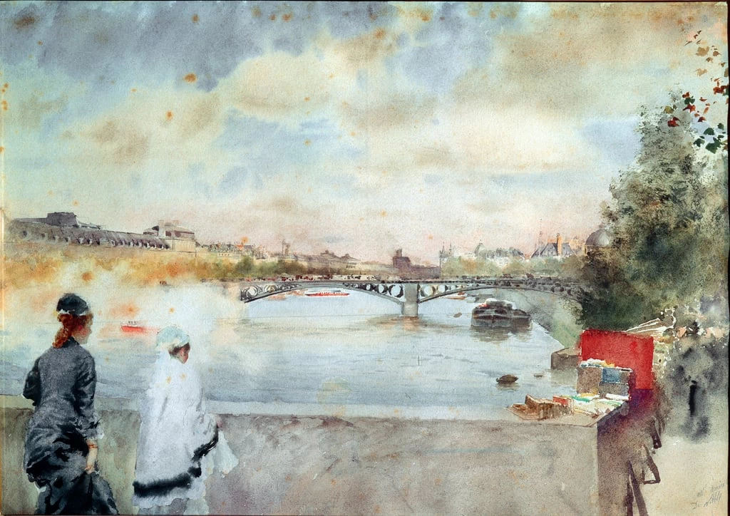 Giuseppe De Nittis - Le rive della Senna con due donne sul ponte, Galleria d'Arte Moderna, Milano